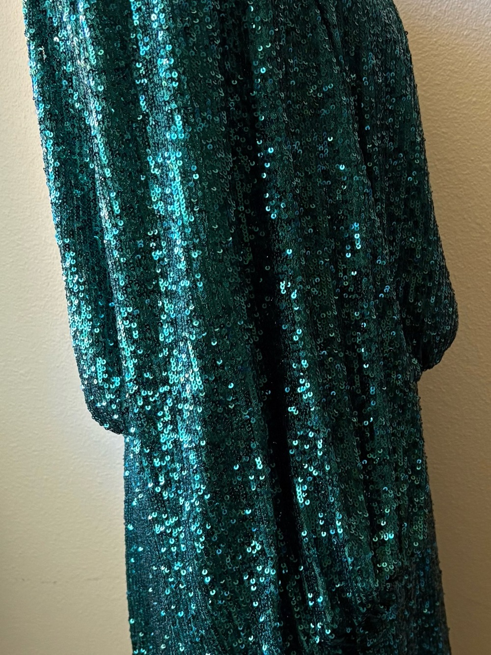 Vince Camuto Emerald Green Sequined Balloon Sleeve Sheath Dress Size 12 VCI 3204 - Picture 7 of 16